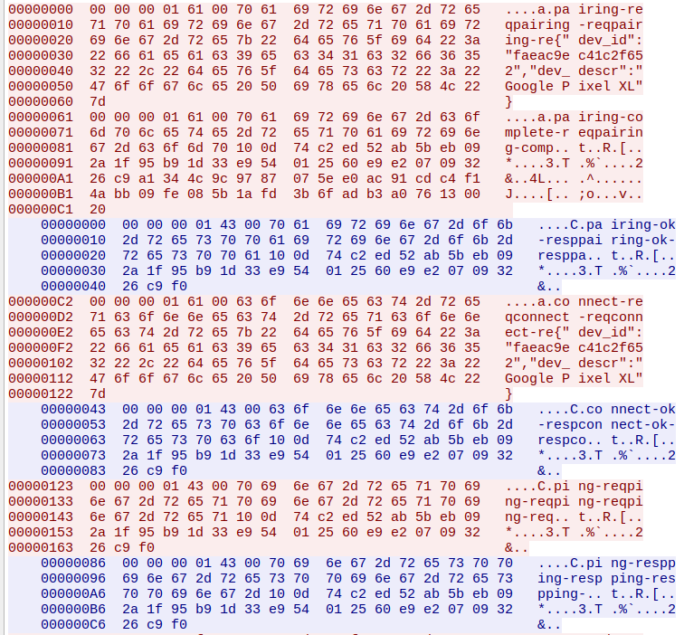 Pairing packet dump